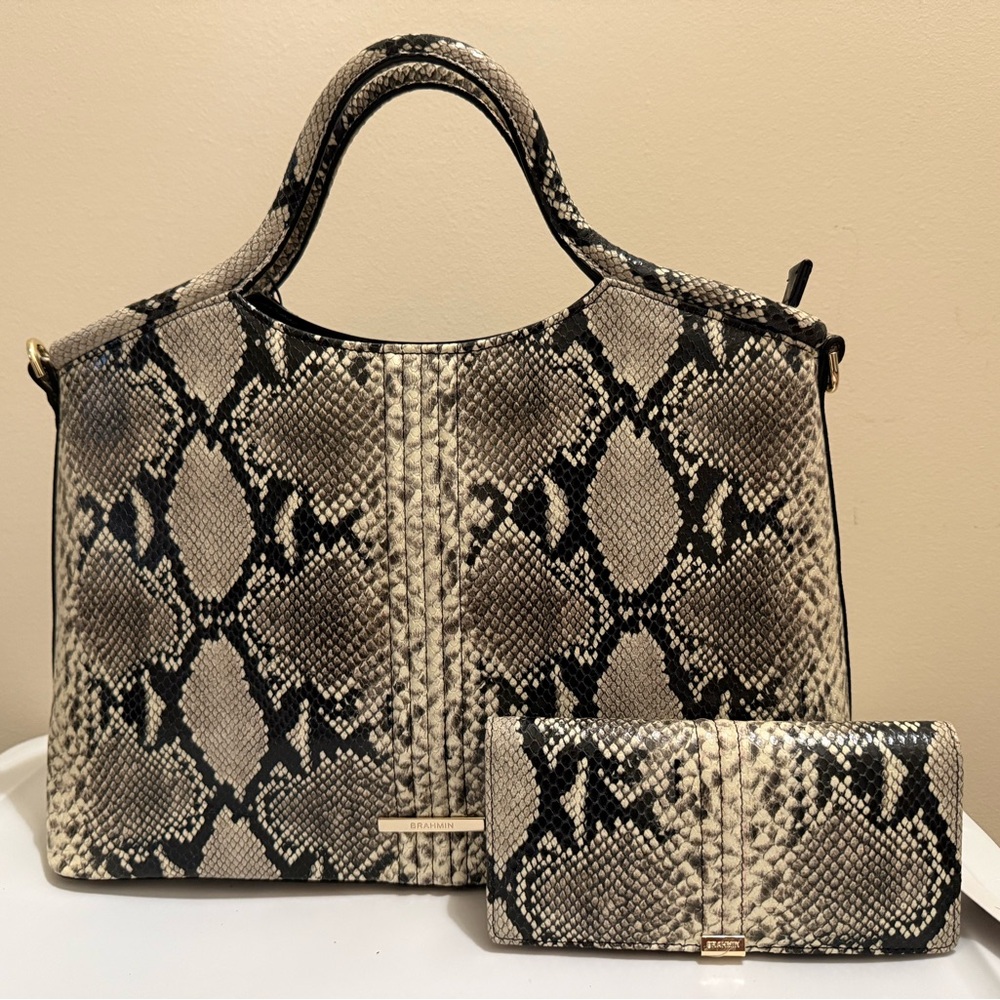 Brahmin Elaine Caviar Felix Satchel with Matching Wallet - Picture 2 of 6